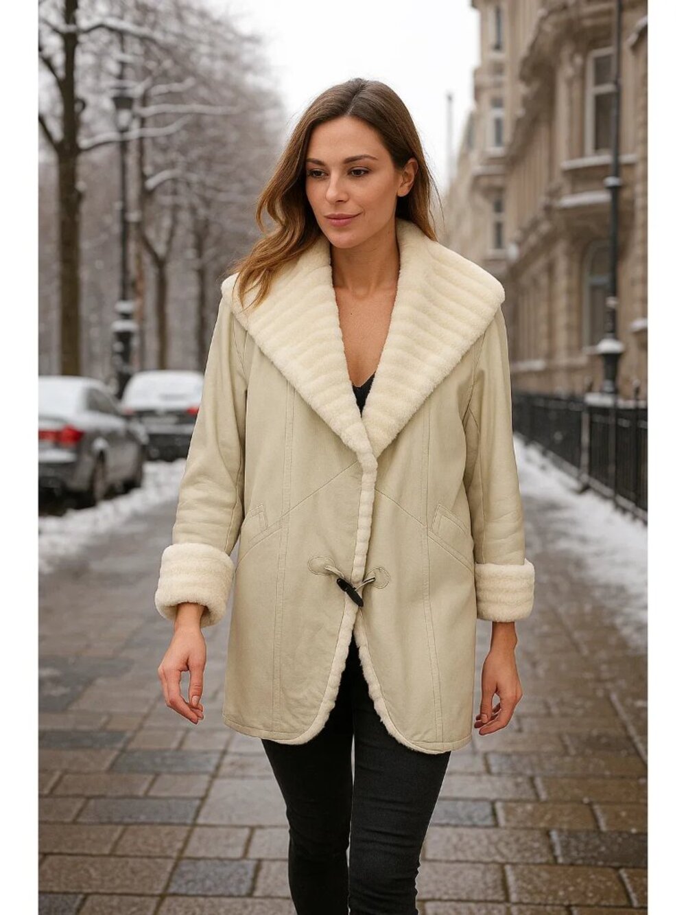 Harry Yagoda Vintage Leather Fur Coat Cream Ivory Taupe Light Unique Size Large